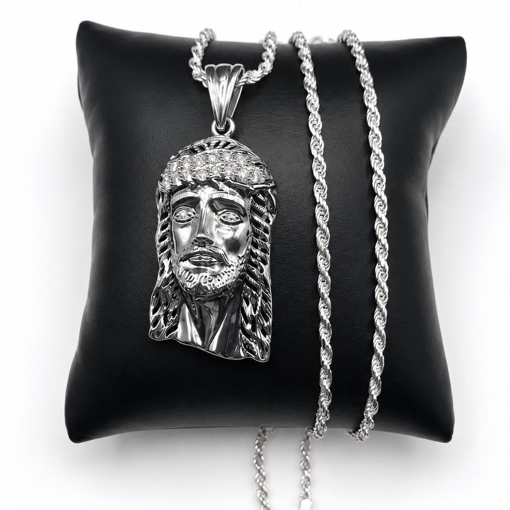 925 Sterling Silver 1.46CT MOISSANITE Jesus Pendant Men’s Necklace Size 22”
